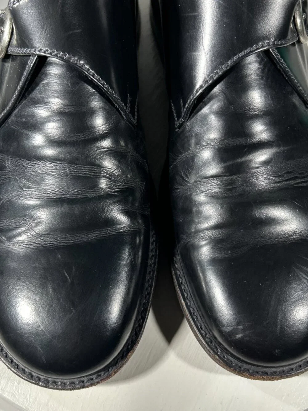 Gambinelli Mens Monk Single Strap Leather Dress Shoes Size 10 Black Buckles